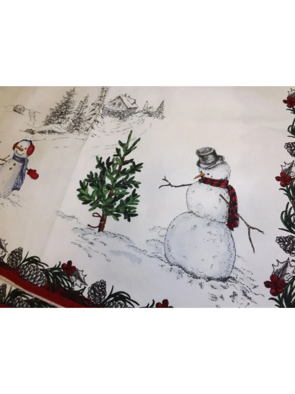 Williams Sonoma Winter Scene Cotton Napkins Set Of 6 Red & White Snowman & Deer